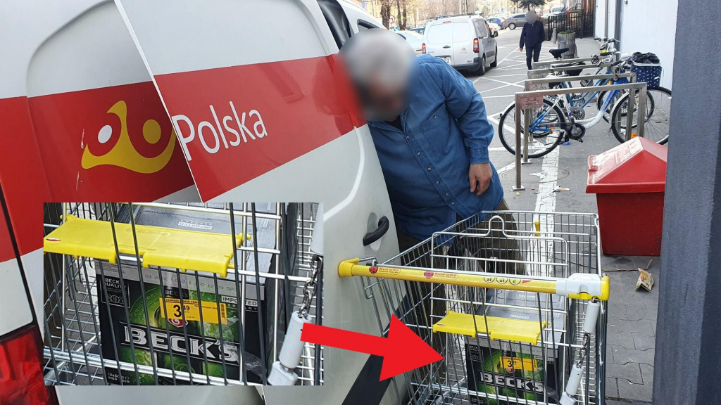 Do służbowego(?) samochodu pakował alkohol - zachowanie oraz słowa 