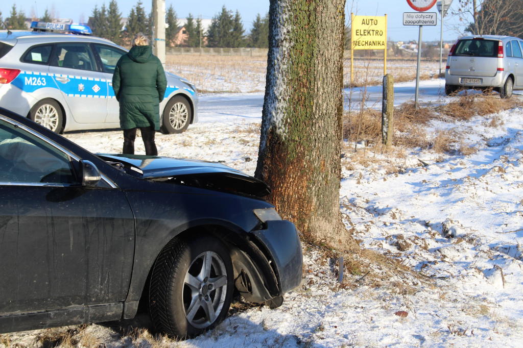 Jest ślisko! Honda na drzewie!